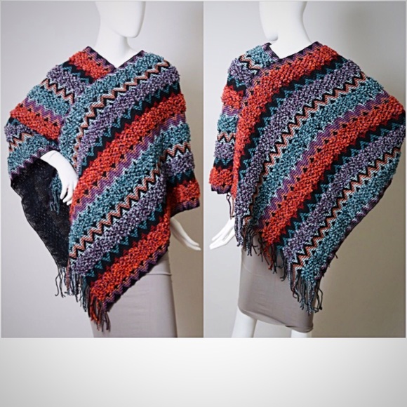 Cozy Bohemian Knit Sweater Poncho O/S - Picture 4 of 6